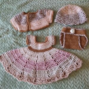 OFFERS PLS! Handcrafted Crochet Baby Outfit Set - Pink and Brown